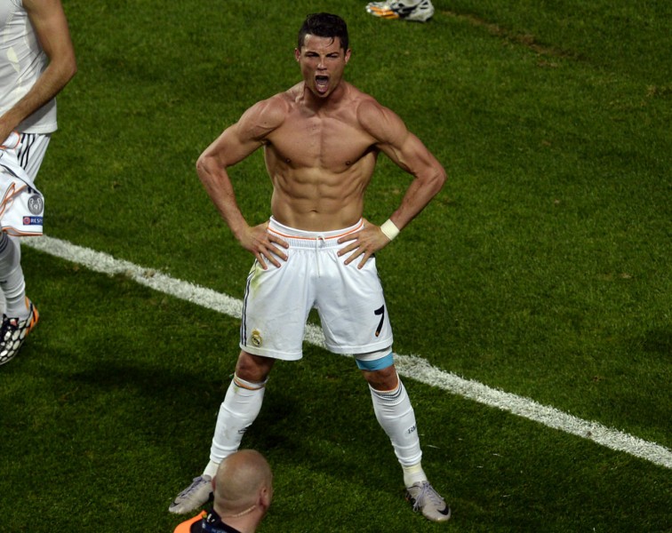 Cristiano Ronaldo shirtless, showing his body and physique in the Champions League final