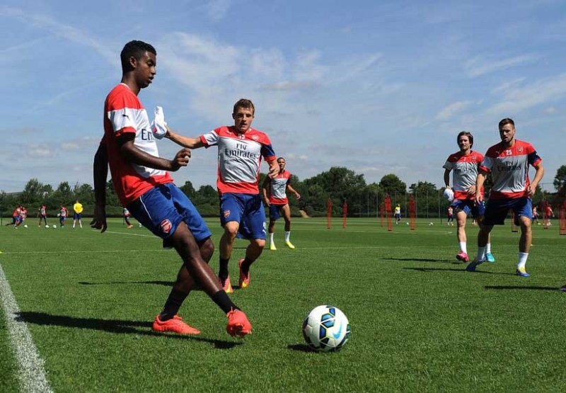 Arsenal players in training, during the pre-season works in 2014-2015