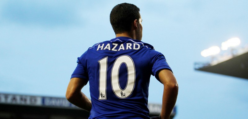Eden Hazard wearing Chelsea number 10 jersey