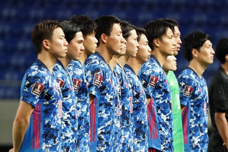 Japan players lined up for national anthem