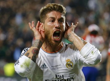 Sergio Ramos ears celebration, in his goal in Real Madrid vs Atletico Madrid