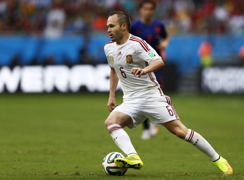 Andrés Iniesta in Spain's National Team away jersey, at the World Cup 2014
