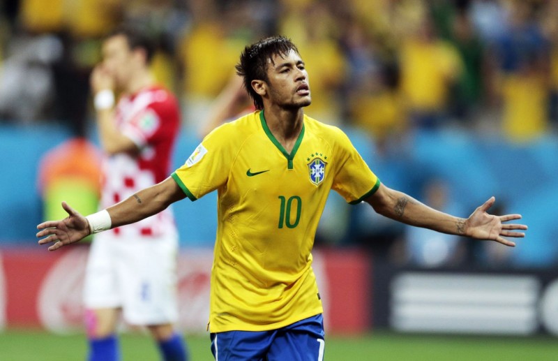 Neymar winning his first World Cup game for Brazil