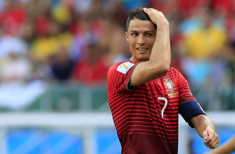 Cristiano Ronaldo combing his hair during the 2014 FIFA World Cup