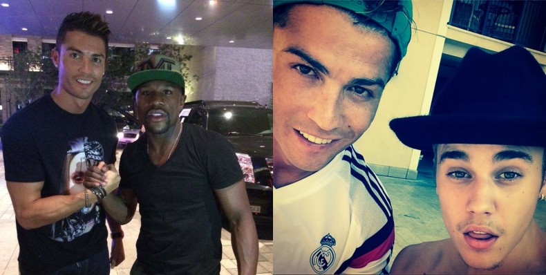 Cristiano Ronaldo hanging out with Floyd Mayweather and Justin Bieber