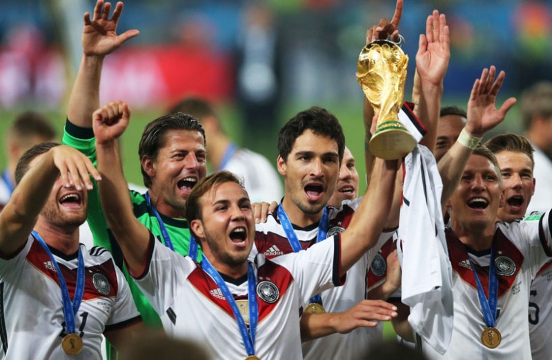 Gotze lifting the World Cup trophy