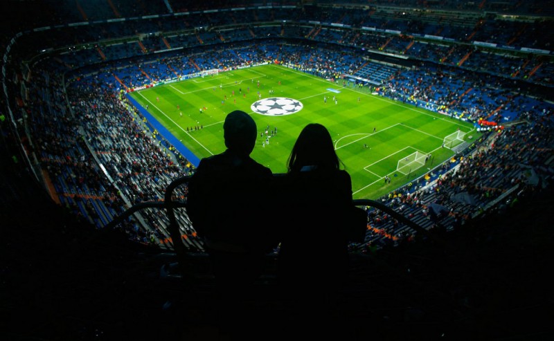 Santiago Bernabéu view from the stands, in a night game