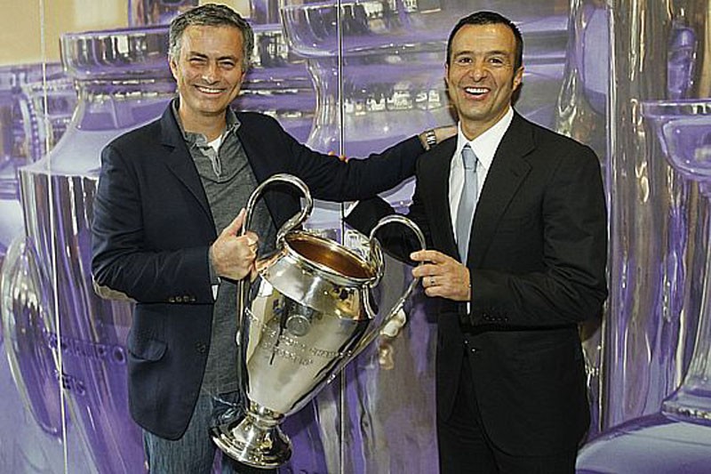 Mourinho and Jorge Mendes, holding the Champions League trophy