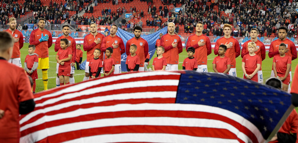 The US National Team lined up before a soccer game
